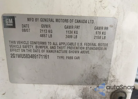 2008 Chevrolet Impala Ltz z USA, uszkodzony, nr VIN 2G1WU583489171161